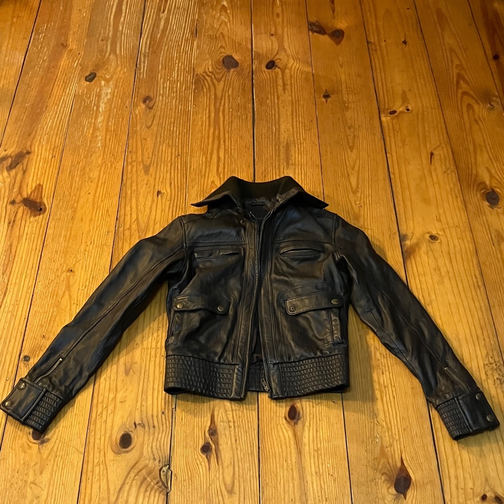 Women's Black Sheep Leather Bomber Jacket One button missing